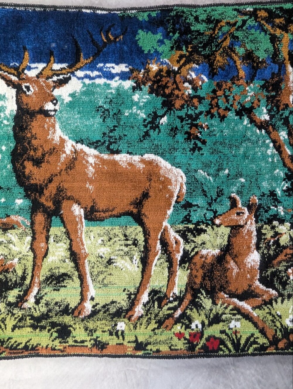 Mid Century Modern Velvet Deer Family Wall Tapestry Woodland Cabin Lodge 38"x19" - Picture 6 of 9